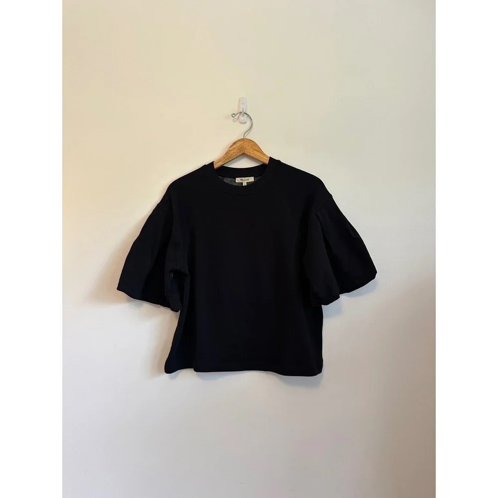 NWT Madewell Puff Short Sleeve Sweatshirt in True Black | Size Small - Picture 2 of 12
